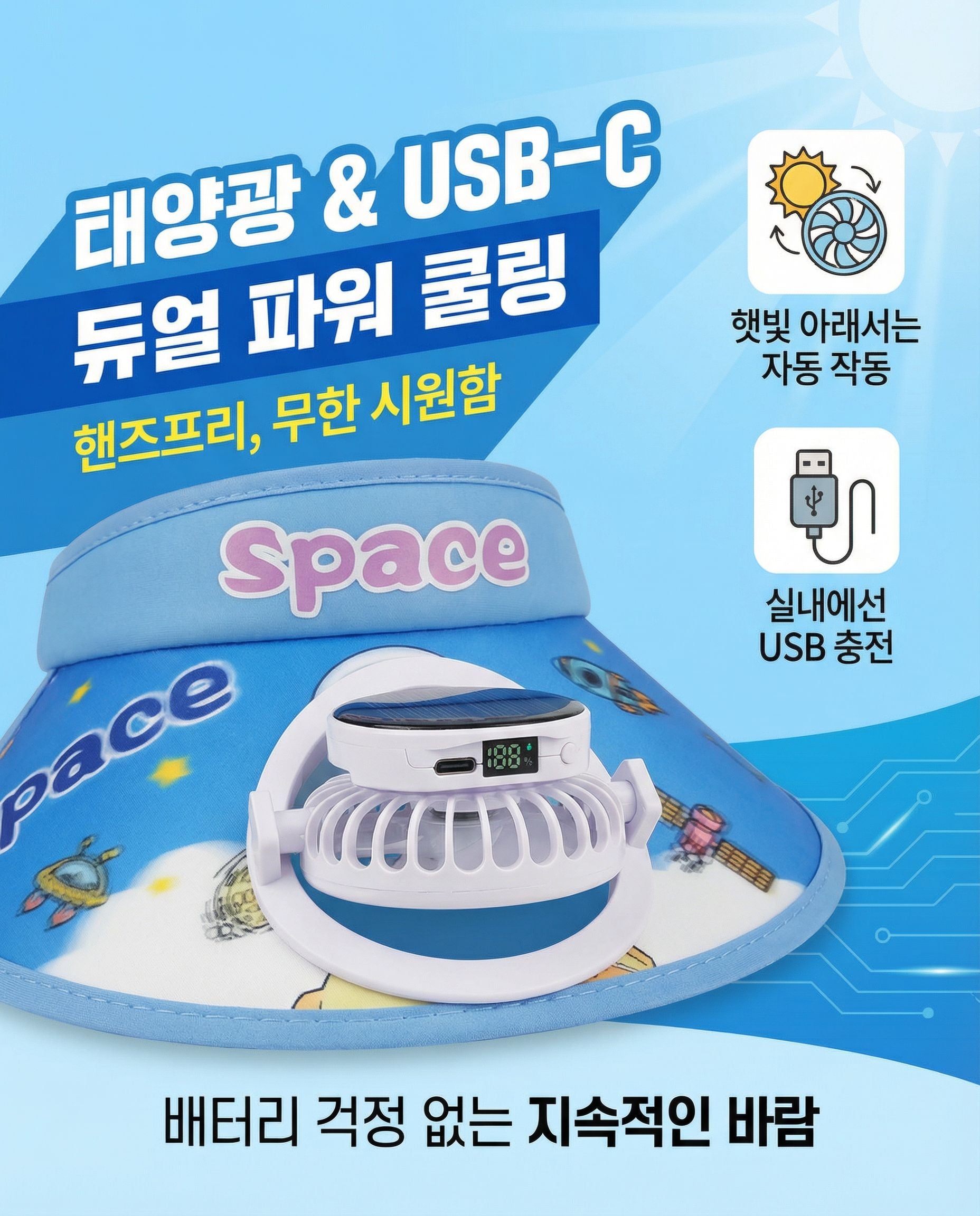 Solar Powered Fan Cap for Kids (Blue) – Eco-Friendly Cooling Hat for Outdoor Play