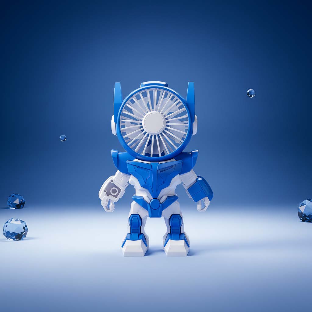 A futuristic robot-style handheld fan